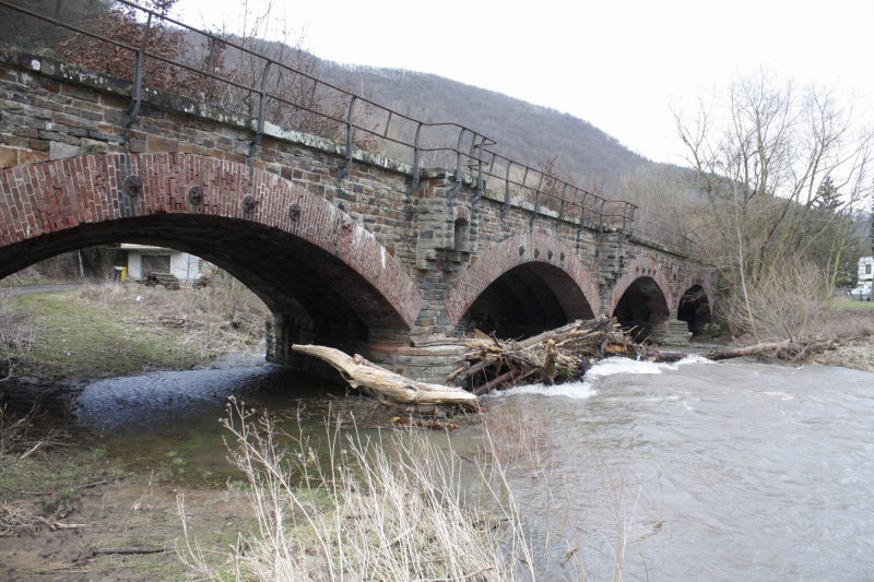 Treibgut vor der Eisenbahnbrücke